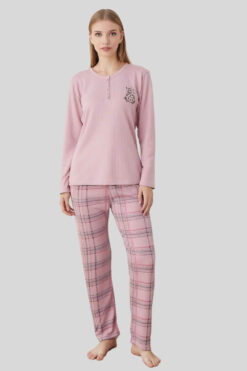 Πιτζάμα Γυναικεία Βαμβακερή 5016 - ΡΟΖ ΠΟΥΔΡΑΣ, S-M