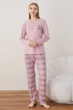 Alternative view of Πιτζάμα Γυναικεία Βαμβακερή 5016 - ΡΟΖ ΠΟΥΔΡΑΣ, S-M