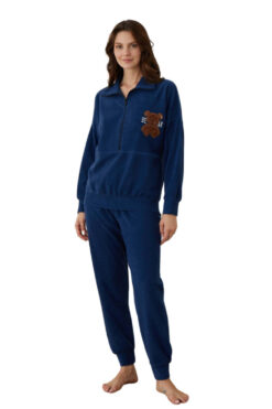 Πιτζάμα Γυναικεία Βαμβακερή Με Φερμουάρ D01006 - ΜΠΛΕ, XL