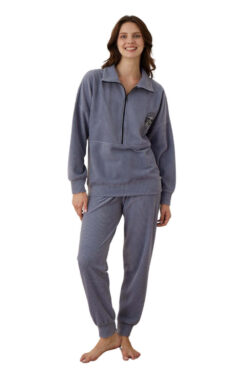 Πιτζάμα Γυναικεία Βαμβακερή Με Φερμουάρ D01010 - ΑΝΘΡΑΚΙ, XL