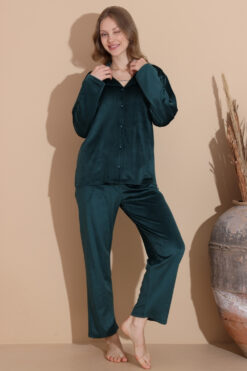 Alternative view of Πιτζάμα Γυναικεία Βελουτέ Με Κουμπιά 3099 - ΚΥΠΑΡΙΣΣΙ, XL