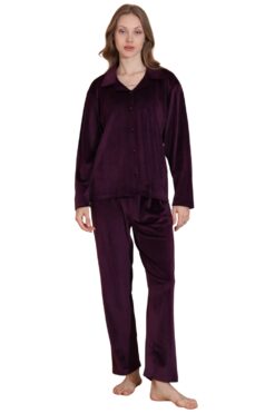 Πιτζάμα Γυναικεία Βελουτέ Με Κουμπιά W3404 - ΜΩΒ, S-M