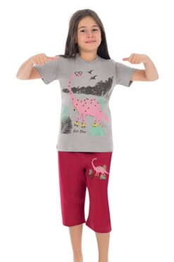 Πιτζάμα παιδική κορίτσι cute dinosaur D4298 - ΓΚΡΙ, 15 Ετών