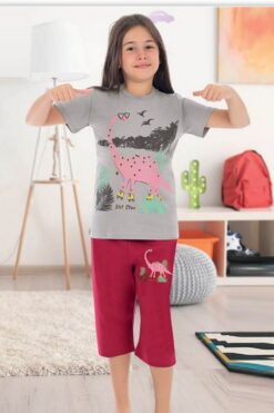 Alternative view of Πιτζάμα παιδική κορίτσι cute dinosaur D4298 - ΓΚΡΙ, 15 Ετών