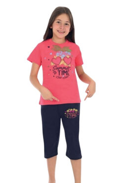 Πιτζάμα παιδική κορίτσι summer time L4306 - ΡΟΖ, 14 Ετών