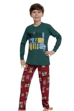 Πιτζάμα Παιδική Βαμβακερή Ανοιξιάτικη Φθινοπωρινή 3507 - ΠΡΑΣΙΝΟ, 3-4