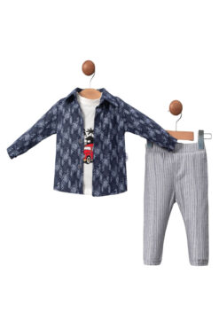 Βρεφικό Σετ Πουκάμισο Μπλούζα Παντελόνι 9127 - ΜΠΛΕ, 12-18 Μηνών