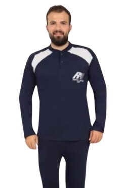 Alternative view of Ανδρική Πιτζάμα Βαμβακερή W0855 - ΜΠΛΕ ΣΚΟΥΡΟ, M