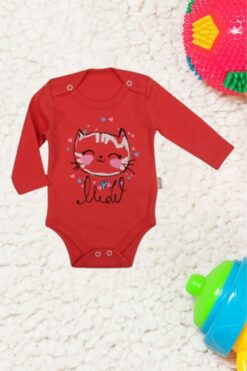 Alternative view of Κορμάκι Βρεφικό Με Μακρύ Μανίκι Cat W2136 - ΚΟΚΚΙΝΟ, 9 Μηνών
