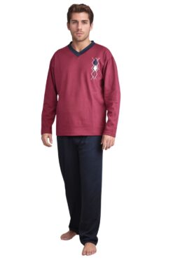Ανδρική Πιτζάμα με V Βαμβακερή W2040 - ΜΠΟΡΝΤΟ, XL