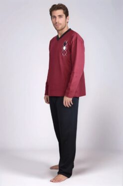 Alternative view of Ανδρική Πιτζάμα με V Βαμβακερή W2040 - ΜΠΟΡΝΤΟ, XL