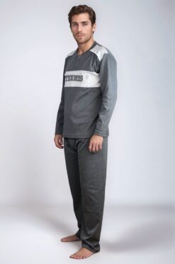 Alternative view of Ανδρική Πιτζάμα Βαμβακερή D0885 - ΑΝΘΡΑΚΙ, L