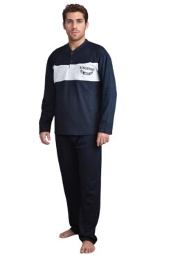 Ανδρική Πιτζάμα Βαμβακερή F0995 - ΜΠΛΕ ΣΚΟΥΡΟ, L