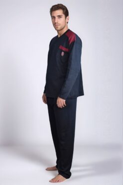 Alternative view of Ανδρική Πιτζάμα Βαμβακερή L0955 - ΜΠΛΕ ΣΚΟΥΡΟ, L