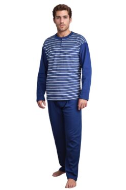 Ανδρική Πιτζάμα Βαμβακερή Plus Size D0820 - ΜΠΛΕ ΡΑΦ, 4XL