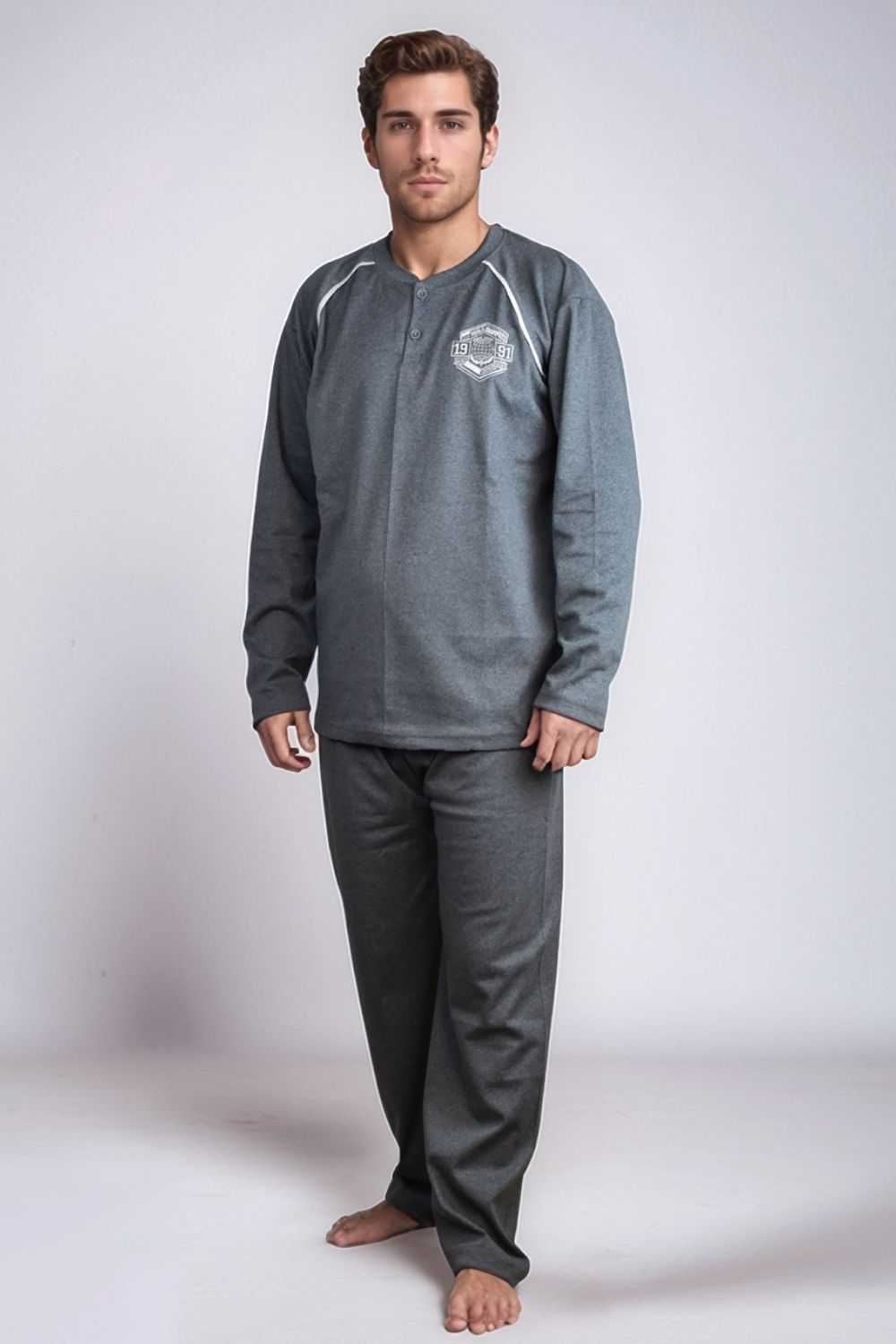 Ανδρική Πιτζάμα Βαμβακερή Plus Size L0915 - ΑΝΘΡΑΚΙ, 4XL - Image 4