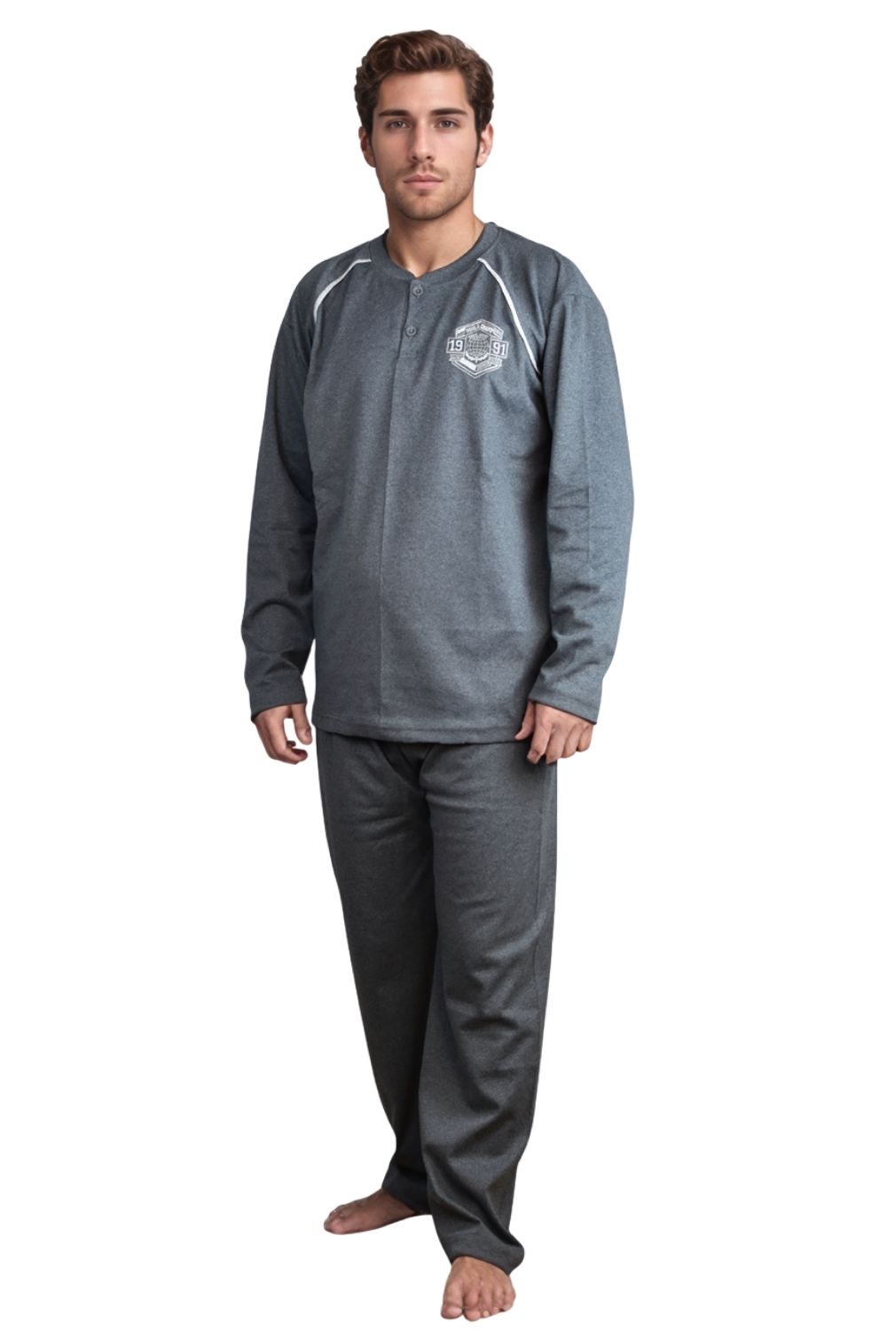 Ανδρική Πιτζάμα Βαμβακερή Plus Size L0915 - ΑΝΘΡΑΚΙ, 4XL