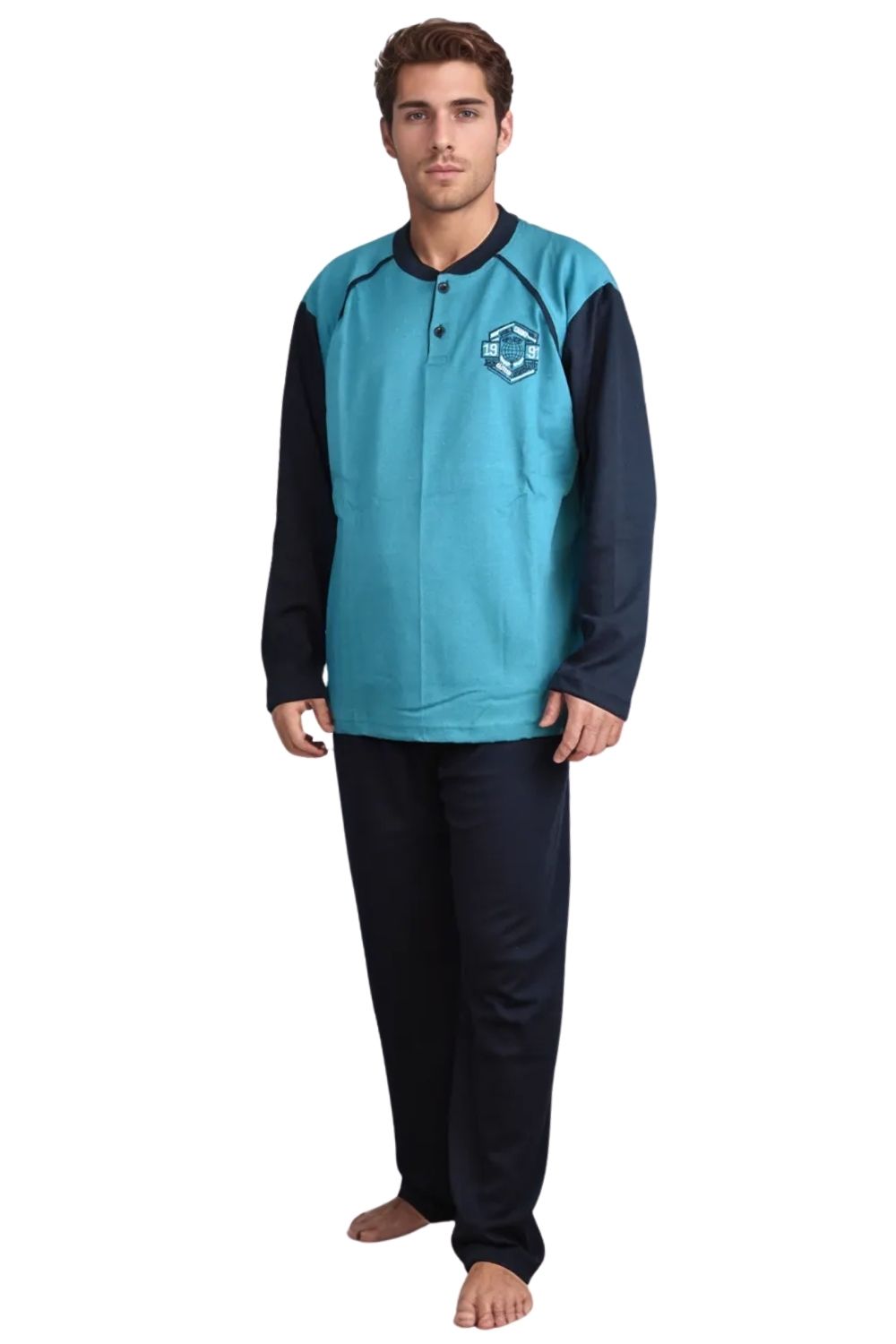 Ανδρική Πιτζάμα Βαμβακερή Plus Size X0915 - ΠΕΤΡΟΛ, 3XL