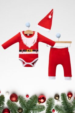 Alternative view of Χριστουγεννιάτικο Κορμάκι με Σκουφάκι & Παντελόνι 1402 - ΚΟΚΚΙΝΟ, 9-12 Μηνών