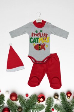 Alternative view of Χριστουγεννιάτικο Κορμάκι με Σκουφάκι & Παντελόνι 9585 - ΚΟΚΚΙΝΟ, 9-12 Μηνών