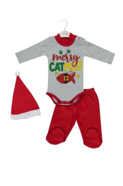 Χριστουγεννιάτικο Κορμάκι με Σκουφάκι & Παντελόνι 9585 - ΚΟΚΚΙΝΟ, 9-12 Μηνών