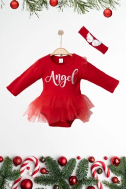 Alternative view of Χριστουγεννιάτικο Κορμάκι με Τούλι 1495 - ΚΟΚΚΙΝΟ, 9-12 Μηνών