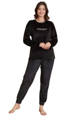 Πιτζάμα Γυναικεία Homewear Βελουτέ 9007 - ΜΑΥΡΟ, S-M