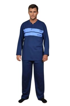 Ανδρική Πιτζάμα Βαμβακερή Plus Size N0835 - ΜΠΛΕ ΡΑΦ, 4XL