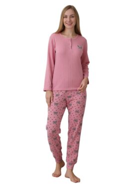 Γυναικεία Χειμωνιάτικη Πιτζάμα 0253 - ΡΟΖ, S-M