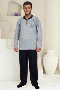 Ανδρική Πιτζάμα Βαμβακερή Plus Size M0915 - ΓΚΡΙ, 3XL