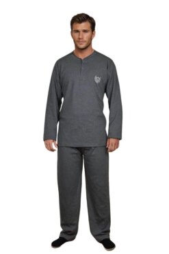 Ανδρική Πιτζάμα Βαμβακερή Plus Size M1065 - ΑΝΘΡΑΚΙ, 4XL
