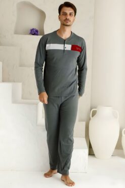 Ανδρική Πιτζάμα Βαμβακερή Plus Size M2065 - ΑΝΘΡΑΚΙ, 4XL