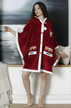 Ρόμπα Κάπα με Κουκούλα Fleece 13610 - ΜΠΟΡΝΤΟ, S-M