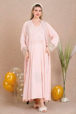 Σετ Εγκυμοσύνης Νυχτικό με Ρόμπα 33503 - ΡΟΖ, XL