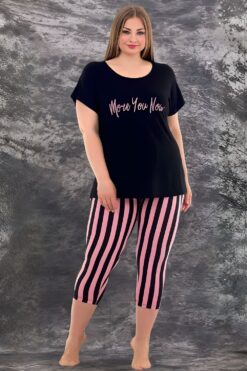 Γυναικεία Πιτζάμα Κάπρι Κοντό Μανίκι 10587 - ΜΑΥΡΟ, XXL