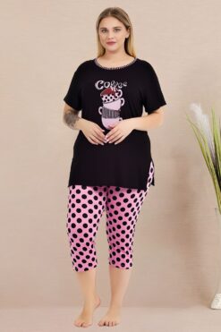 Γυναικεία Πιτζάμα Κάπρι Κοντό Μανίκι 10723 - ΜΑΥΡΟ, XXL
