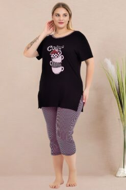 Γυναικεία Πιτζάμα Κάπρι Κοντό Μανίκι 10728 - ΜΑΥΡΟ, XXL