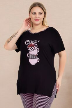 Alternative view of Γυναικεία Πιτζάμα Κάπρι Κοντό Μανίκι 10728 - ΜΑΥΡΟ, XXL