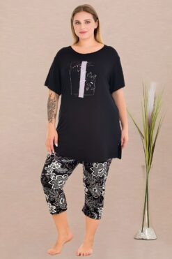 Γυναικεία Πιτζάμα Κάπρι Κοντό Μανίκι 10729 - ΜΑΥΡΟ, XXL