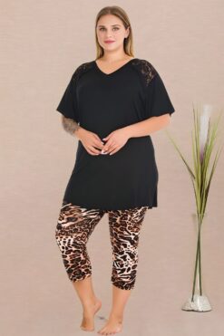 Γυναικεία Πιτζάμα Κάπρι Κοντό Μανίκι 10730 - ΜΑΥΡΟ, XXL