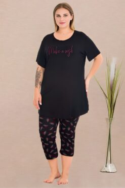 Γυναικεία Πιτζάμα Κάπρι Κοντό Μανίκι 10732 - ΜΑΥΡΟ, XXL