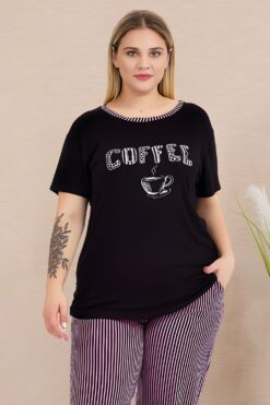 Alternative view of Γυναικεία Πιτζάμα Κοντό Μανίκι 11009 - ΜΑΥΡΟ, 3XL