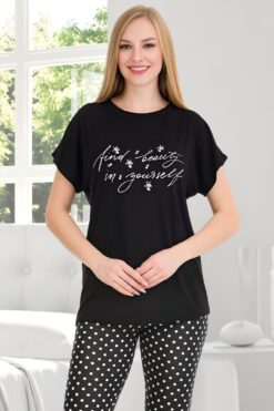 Alternative view of Γυναικεία Πιτζάμα Κοντό Μανίκι 12565 - ΜΑΥΡΟ, M