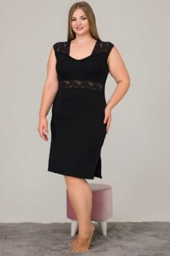 Γυναικείο Νυχτικό Midi Με Δαντέλα 8891 - ΜΑΥΡΟ, 3XL