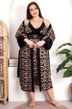 Γυναικείο Σετ Νυχτικό Με Ρόμπα Animal Print 19204 - ΛΕΟΠΑΡ, 3XL