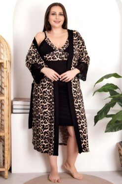 Γυναικείο Σετ Νυχτικό Με Ρόμπα Animal Print 19219 - ΛΕΟΠΑΡ, 3XL