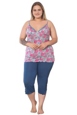 Γυναικεία πιτζάμα κάπρι με τιράντα S8459 - ΠΟΛΥΧΡΩΜΟ, XXL