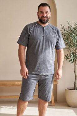 Ανδρική Βαμβακερή Πιτζάμα Καλοκαιρινή Plus Size CC0915 - ΑΝΘΡΑΚΙ, 3XL