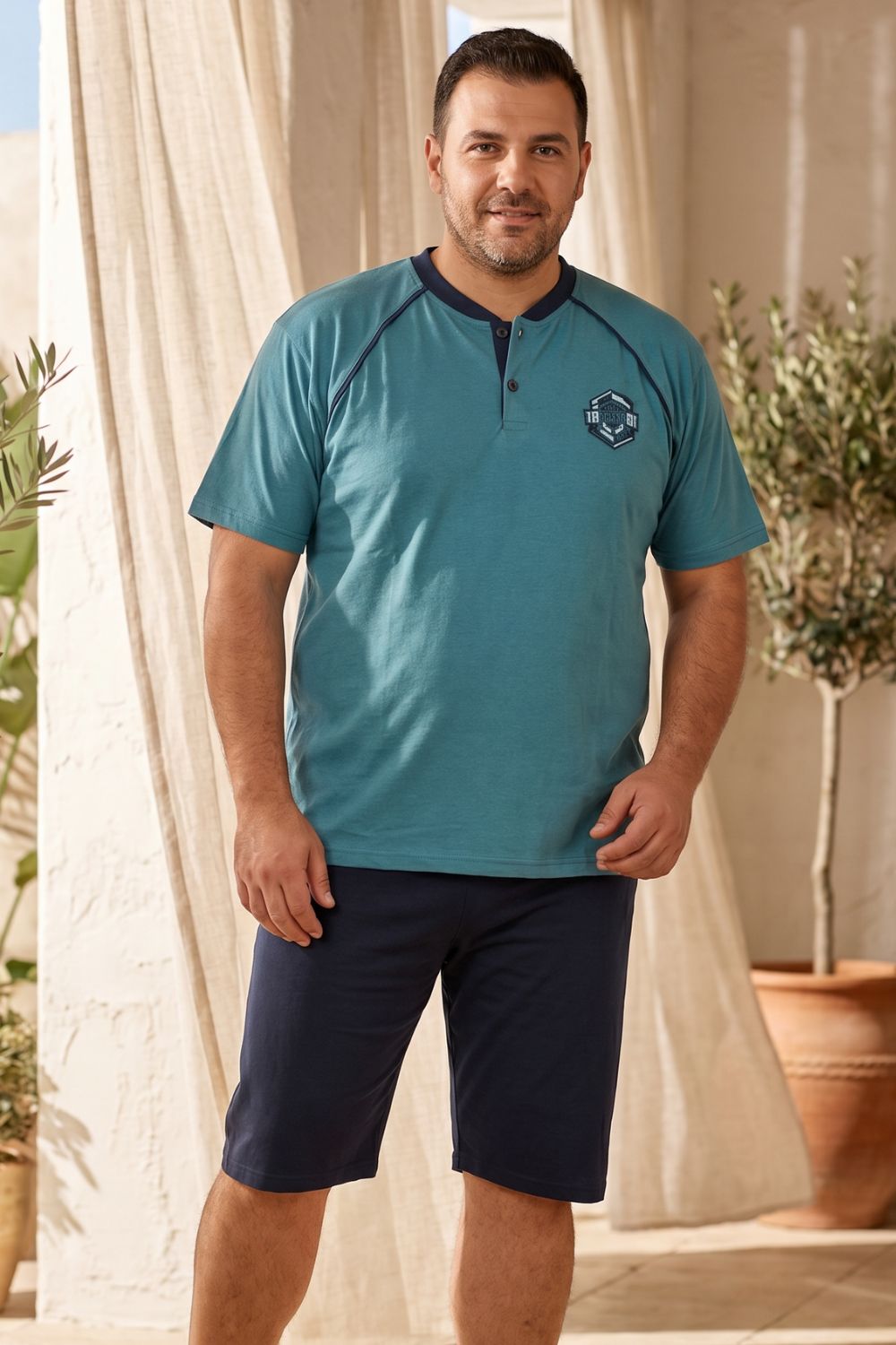 Ανδρική Βαμβακερή Πιτζάμα Καλοκαιρινή Plus Size CR0915 - ΒΕΡΑΜΑΝ, 3XL