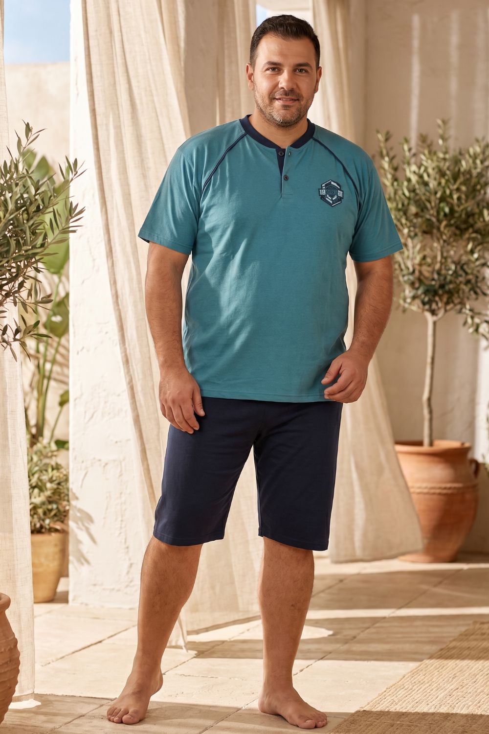Ανδρική Βαμβακερή Πιτζάμα Καλοκαιρινή Plus Size CR0915 - ΒΕΡΑΜΑΝ, 3XL - Image 4